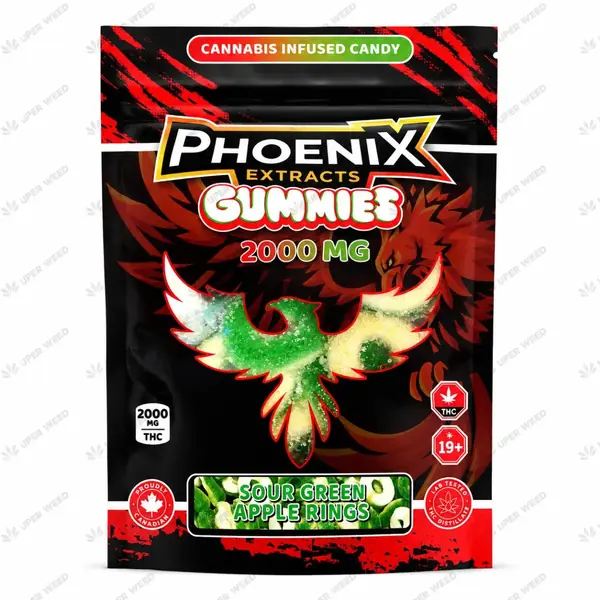 Phoenix Extracts Gummies 2000 MG - Sour Green Apple Rings