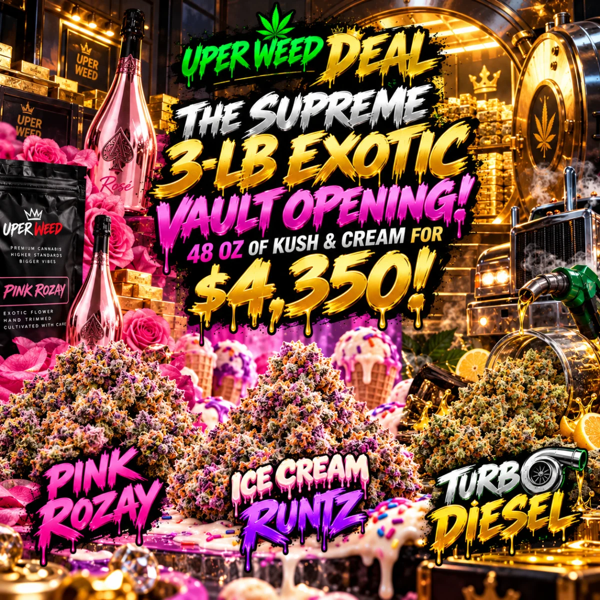 THE SUPREME 3-LB EXOTIC VAULT OPENING: 48 OZ OF KUSH & CREAM FOR $4,350!